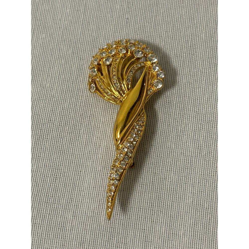 Vintage Monet Brooch Gold Tone with Rhinestones